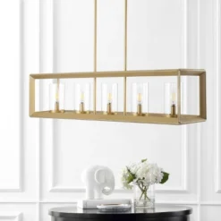 LED 5-Light Metal/Glass Anna Linear Pendant - JONATHAN Y -Furniture store GUEST c8646620 5a04 4cf7 8845 38626f7d3fed
