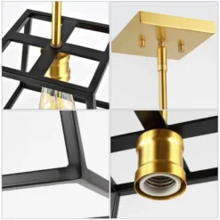 9.25" 1-Light Girard Farmhouse Industrial Iron LED Pendant Black/Brass Gold - JONATHAN Y -Furniture store GUEST c92aaa37 9be1 4704 a8b5 aeaa0fb5af3c