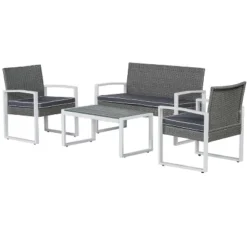 Elina 4-Piece Modern Coastal Faux Wicker Conversation Outdoor Patio Set - JONATHAN Y -Furniture store GUEST c964c2f3 d2ac 4aec a1c7 dba5b112d635