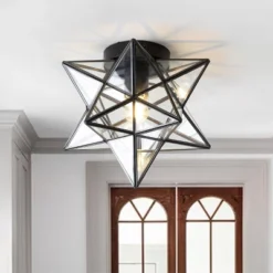 12" Metal/Glass Stella Moravian Star Flush Mount (Includes Energy Efficient Light Bulb) Black - JONATHAN Y -Furniture store GUEST c9bc41ca f6a3 4eca 8761 e6239118f8d1