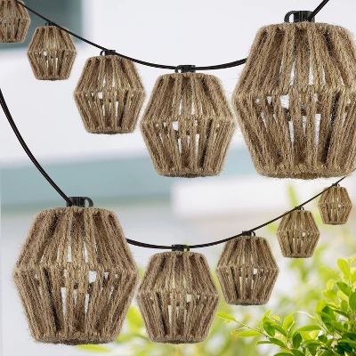JONATHAN Y Samara 10' 10-Light Incandescent C7 Hemp Rope Shaded String Lights: UL Listed, Indoor/Outdoor Use 4 JONATHAN Y Samara 10' 10-Light Incandescent C7 Hemp Rope Shaded String Lights: UL Listed, Indoor/Outdoor Use - Image 4