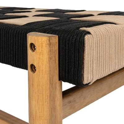 JONATHAN Y Denis 48" 2-Seat Backless 700-Lbs Support Acacia Wood Outdoor Bench With Checkerboard Woven Rope Seat 5 JONATHAN Y Denis 48" 2-Seat Backless 700-Lbs Support Acacia Wood Outdoor Bench With Checkerboard Woven Rope Seat - Image 5