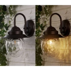 JONATHAN Y 8.25" 1-Light Rodanthe Farmhouse Industrial Iron/Glass Outdoor LED Sconce Oil Rubbed Bronze/Clear : UL Listed, Dimmable -Furniture store GUEST cab45077 9eb0 488b 8090 f28ad2636c8a