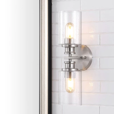 JONATHAN Y Jules Edison Cylinder 2-Light Iron/Seeded Glass Farmhouse Contemporary LED Wall Sconce 3 JONATHAN Y Jules Edison Cylinder 2-Light Iron/Seeded Glass Farmhouse Contemporary LED Wall Sconce - Image 3