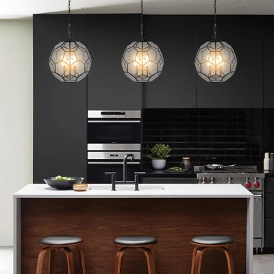 13.5" 3-Light Bee Modern Farmhouse Iron/Glass LED Pendant Oil Rubbed Bronze/Clear - JONATHAN Y 6 13.5" 3-Light Bee Modern Farmhouse Iron/Glass LED Pendant Oil Rubbed Bronze/Clear - JONATHAN Y - Image 6