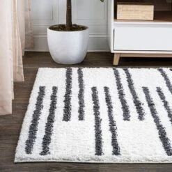 Petra Stripe Geometric Shag Area Rug - JONATHAN Y -Furniture store GUEST d578ace6 c789 4f66 a47f f8907e7d29ba