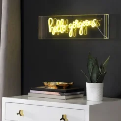 20" Hello Gorgeous Contemporary Glam Acrylic Box Pendant (Includes LED Light Bulb) Neon Yellow - JONATHAN Y -Furniture store GUEST d5e30c68 34e2 433a 9c14 bb3ab18a551f