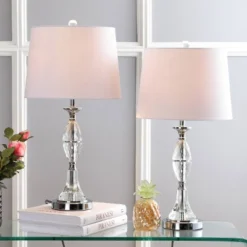 25.5" (Set Of 2) Reid Crystal Table Lamp (Includes LED Light Bulb) Clear - JONATHAN Y