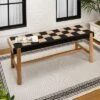 JONATHAN Y Denis 48" 2-Seat Backless 700-Lbs Support Acacia Wood Outdoor Bench With Checkerboard Woven Rope Seat