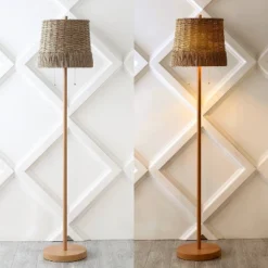 61" 2-Light Ocata Coastal Bohemian Iron/Rattan LED Floor Lamp With Pull-Chain Brown Wood (Includes LED Light Bulb) - JONATHAN Y -Furniture store GUEST d76df4bc d33f 4a9b 9ffc 1805068b3055