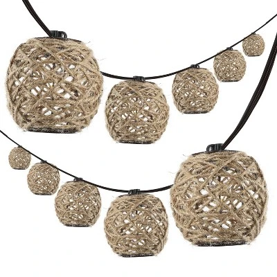 JONATHAN Y Oahu 10' 10-Light Incandescent C7 Hemp Rope Shaded String Lights: UL Listed, Indoor/Outdoor Use, LED Compatible 5 JONATHAN Y Oahu 10' 10-Light Incandescent C7 Hemp Rope Shaded String Lights: UL Listed, Indoor/Outdoor Use, LED Compatible - Image 5
