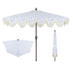JONATHAN Y Beverly 9 Ft. Designer Classic Scalloped Fringe Half Market Patio Umbrella With Crank, Push Button Tilt And UV Protection -Furniture store GUEST d8d40def 1304 4022 a52e 2d9f7316582a