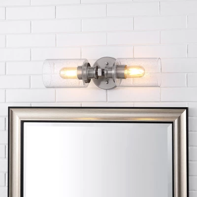 JONATHAN Y Jules Edison Cylinder 2-Light Iron/Seeded Glass Farmhouse Contemporary LED Wall Sconce 8 JONATHAN Y Jules Edison Cylinder 2-Light Iron/Seeded Glass Farmhouse Contemporary LED Wall Sconce - Image 8
