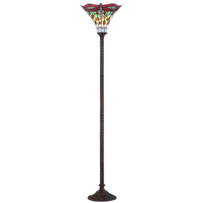 71" Dragonfly Tiffany Style Torchiere Floor Lamp (Includes Energy Efficient Light Bulb) - JONATHAN Y 4 71" Dragonfly Tiffany Style Torchiere Floor Lamp (Includes Energy Efficient Light Bulb) - JONATHAN Y - Image 4