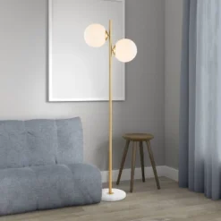 60.5" 2-Light Oscar Modern Parisian Candlestick Iron Floor Lamp (Includes LED Light Bulb) Brass Gold/White - JONATHAN Y -Furniture store GUEST dacf964c bd86 437a 81e2 e6dcab16a4f9