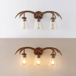JONATHAN Y Wyatt 25.5" 3-Light Southwestern Resin/Seeded Glass Faux Antler LED Vanity Light: UL Listed, Includes Mounting Hardware -Furniture store GUEST db237546 9fc3 4305 a841 abb8459884f0