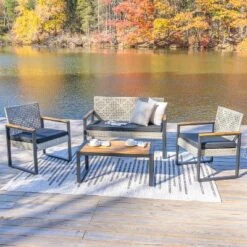 Wilder 4-Piece Modern Coastal Faux Wicker Conversation Outdoor Patio Set - JONATHAN Y -Furniture store GUEST dd61ac3f c14d 4362 8ab8 afee85328ff1