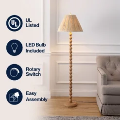 JONATHAN Y Wren 61.5" Modern Rustic Bobbin Pleated Paper Shade/Resin LED Floor Lamp, Brown Wood Finish/Light Brown -Furniture store GUEST de7d8614 3a14 4fe1 88bc b974f4839fd6