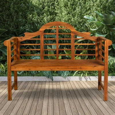 Lutyens 3-Seat Arched Acacia Wood Outdoor Garden Patio Bench - JONATHAN Y 6 Lutyens 3-Seat Arched Acacia Wood Outdoor Garden Patio Bench - JONATHAN Y - Image 6