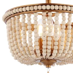 14" LED 3-Light Allie Wood Bead/Iron Pendant Antique Gold/Taupe - JONATHAN Y -Furniture store GUEST e127d01f f6ea 4bf0 b531 29237fdf3be4