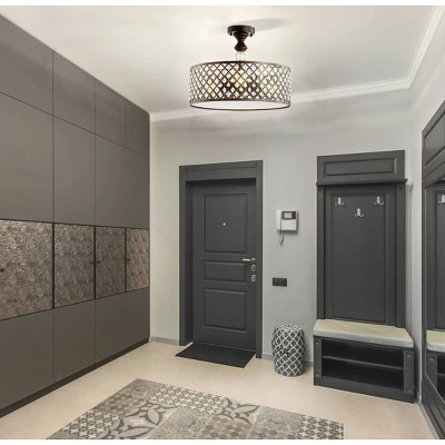 17" Elise 3-Light Crystal/Metal Drum Semi-Flush Mount Black - JONATHAN Y 2 17" Elise 3-Light Crystal/Metal Drum Semi-Flush Mount Black - JONATHAN Y - Image 2