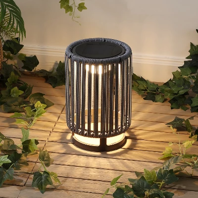 JONATHAN Y Sawara Modern Minimalist Faux Rattan Integrated Indoor/Outdoor LED Solar Powered Lantern 1 JONATHAN Y Sawara Modern Minimalist Faux Rattan Integrated Indoor/Outdoor LED Solar Powered Lantern