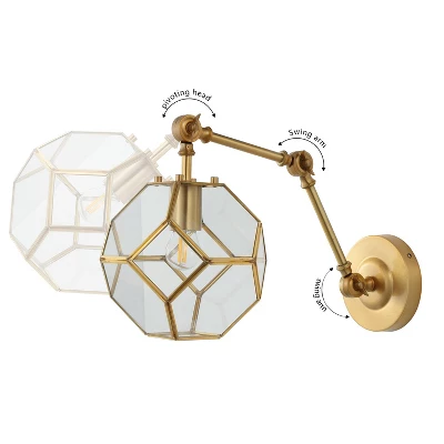 7.5" 1-Light Honeycomb Modern Contemporary Arm-Adjustable Iron/Glass LED Sconce Brass Gold/Clear - JONATHAN Y: UL Listed, Mid-Century Design 8 7.5" 1-Light Honeycomb Modern Contemporary Arm-Adjustable Iron/Glass LED Sconce Brass Gold/Clear - JONATHAN Y: UL Listed, Mid-Century Design - Image 8