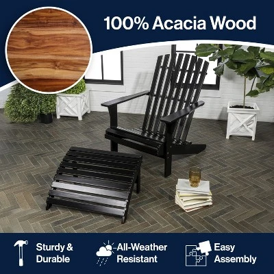 Saranac 2-Piece Traditional Rustic Acacia Wood Adirondack Chair With Detachable Ottoman- JONATHAN Y 2 Saranac 2-Piece Traditional Rustic Acacia Wood Adirondack Chair With Detachable Ottoman- JONATHAN Y - Image 2