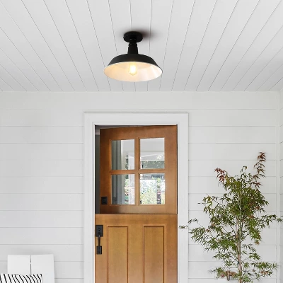 14" 1-Light Camila Classic Industrial Indoor/Outdoor Iron LED Semi Flush Mount Black/White - JONATHAN Y 10 14" 1-Light Camila Classic Industrial Indoor/Outdoor Iron LED Semi Flush Mount Black/White - JONATHAN Y - Image 10