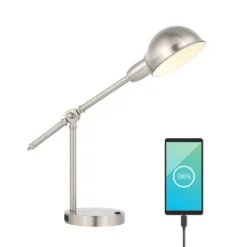 20.25" Curtis Vintage Industrial Iron Adjustable Dome Shade Task Lamp With USB Charging Port (Includes LED Light Bulb) - JONATHAN Y -Furniture store GUEST e3c40555 9d79 4357 9509 717772b95e09