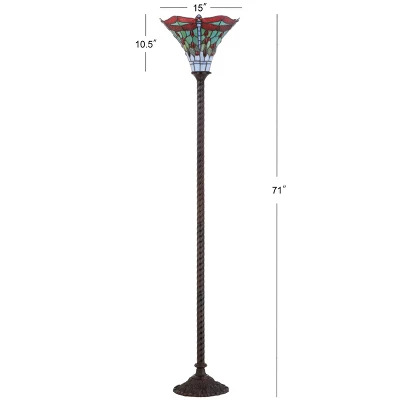 71" Dragonfly Tiffany Style Torchiere Floor Lamp (Includes Energy Efficient Light Bulb) - JONATHAN Y 3 71" Dragonfly Tiffany Style Torchiere Floor Lamp (Includes Energy Efficient Light Bulb) - JONATHAN Y - Image 3