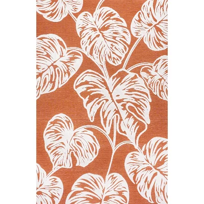 JONATHAN Y Tobago High-Low Two-Tone Monstera Leaf Floral Indoor/Outdoor Area Rug 1 JONATHAN Y Tobago High-Low Two-Tone Monstera Leaf Floral Indoor/Outdoor Area Rug