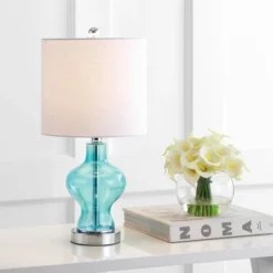 20.5" Glass/Metal Mer Table Lamp (Includes LED Light Bulb) Blue - JONATHAN Y