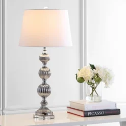 31" Glass Vivienne Triple Sphere Table Lamp (Includes LED Light Bulb) Gray - JONATHAN Y
