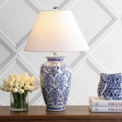 26.25" Ceramic Juliana Chinoiserie Table Lamp (Includes LED Light Bulb) Blue - JONATHAN Y