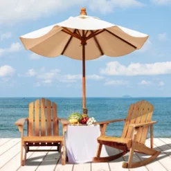 Kiawah Outdoor Patio Classic Acacia Wood Adirondack Rocking Chair -JONATHAN Y -Furniture store GUEST e8977360 f3ab 4a30 9829 b07017426b66