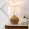 JONATHAN Y 21.75" Alma Coastal Rustic Iron/Rope Table Lamp (Includes LED Light Bulb) Brown : Linen Shade