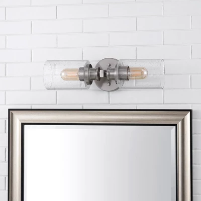 JONATHAN Y Jules Edison Cylinder 2-Light Iron/Seeded Glass Farmhouse Contemporary LED Wall Sconce 4 JONATHAN Y Jules Edison Cylinder 2-Light Iron/Seeded Glass Farmhouse Contemporary LED Wall Sconce - Image 4