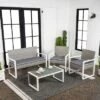 Elina 4-Piece Modern Coastal Faux Wicker Conversation Outdoor Patio Set - JONATHAN Y