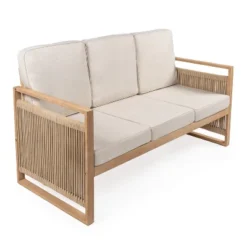 Gable 3-Seat Mid-Century Modern Roped Acacia Wood Outdoor Sofa With Cushions - JONATHAN Y -Furniture store GUEST eacf2912 23da 4110 80f5 fd47bae10bd4