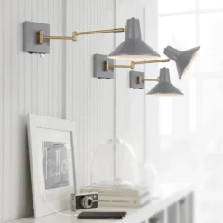 16" 1-Light Hygge Swing Arm Mid-Century Iron USB Charging Port Sconce Gray/Brass - JONATHAN Y -Furniture store GUEST eadc6d50 b49f 45fa a8a6 fb66eb233f0e