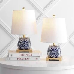 16" (Set Of 2) Justina Ceramic Mini Table Lamps Blue/White (Includes LED Light Bulb) - JONATHAN Y
