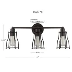 24" Evelyn Industrial Vanity Wall Light, Black - JONATHAN Y: 3-Light, Metal, ETL Listed, No Shade -Furniture store GUEST eb178f63 9f2c 4765 a39b 35c17751a389