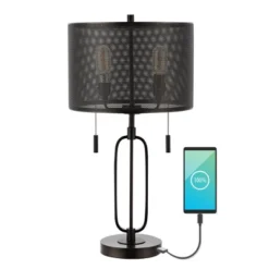 27" 2-Light Hank Industrial Farmhouse Iron LED Table Lamp With USB Charging Port Oil Rubbed Bronze (Includes LED Light Bulb) - JONATHAN Y -Furniture store GUEST eb4d4e33 8e23 46f4 9a19 580c31aecc5d