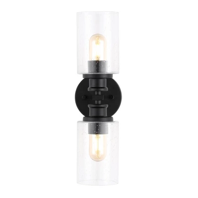16.5" LED 2-Light Jules Edison Cylinder Iron/Seeded Glass Contemporary Wall Sconce Black - JONATHAN Y: UL Listed, Modern Vanity Lighting 2 16.5" LED 2-Light Jules Edison Cylinder Iron/Seeded Glass Contemporary Wall Sconce Black - JONATHAN Y: UL Listed, Modern Vanity Lighting - Image 2