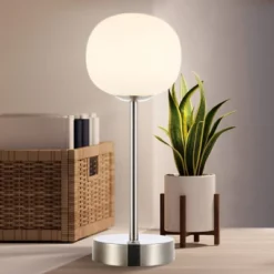 JONATHAN Y 12.25" Natalia Modern Minimalist Iron Rechargeable Integrated LED Table Lamp Nickel/White : Touch Sensor, 3-Way Dimmable -Furniture store GUEST ed23ffe8 924b 41bf 9986 d250f843e88c
