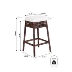JONATHAN Y Bali Bohemian Basics Rattan Backless Bar Stool, White Cushion With Dark Brown Woven Frame -Furniture store GUEST edc1aa13 cf02 404c 9ffa 991492066f80