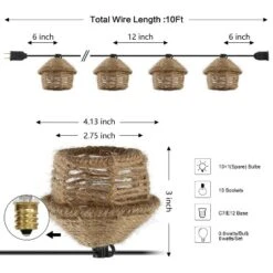 JONATHAN Y Maui 10' 10-Light Incandescent G40 Hemp Rope Shaded String Lights: UL Listed, Indoor/Outdoor Use, Metal Construction -Furniture store GUEST edf41692 6f05 43eb 8cbe c4bfd141595b