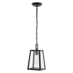 6.75" 1-Light Glendale Farmhouse Industrial Iron/Glass Outdoor LED Pendant Black/Clear - JONATHAN Y -Furniture store GUEST f2635185 7cfb 4f87 90e8 a2288a077300