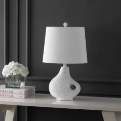 24" Charlotte Minimalist Designer Iron/Resin Oval Shade Table Lamp (Includes LED Light Bulb) White Terrazzo - JONATHAN Y -Furniture store GUEST f2791233 4c43 4f6b bb21 fde0e277a2a2